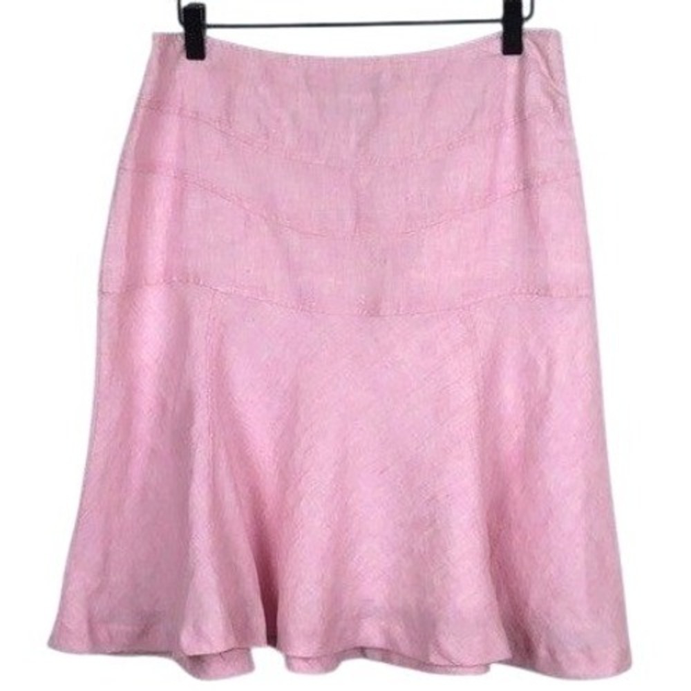 ISLAND COMPANY 100% Linen Dominica A-Line Skirt Sz S Pink Side Zip Lined Summer